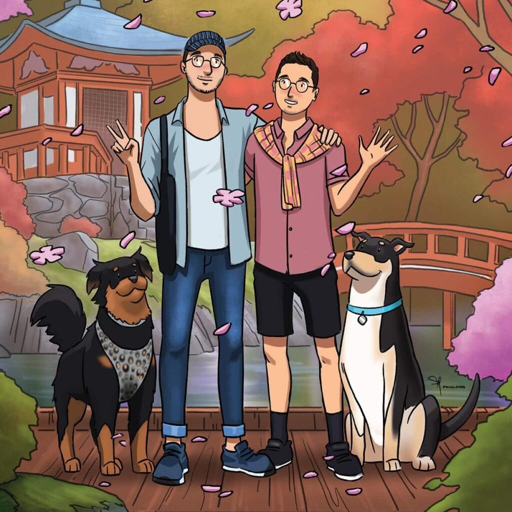 Cherry Blossom Park Adventure - illustration of zach, angel, joy, dyson